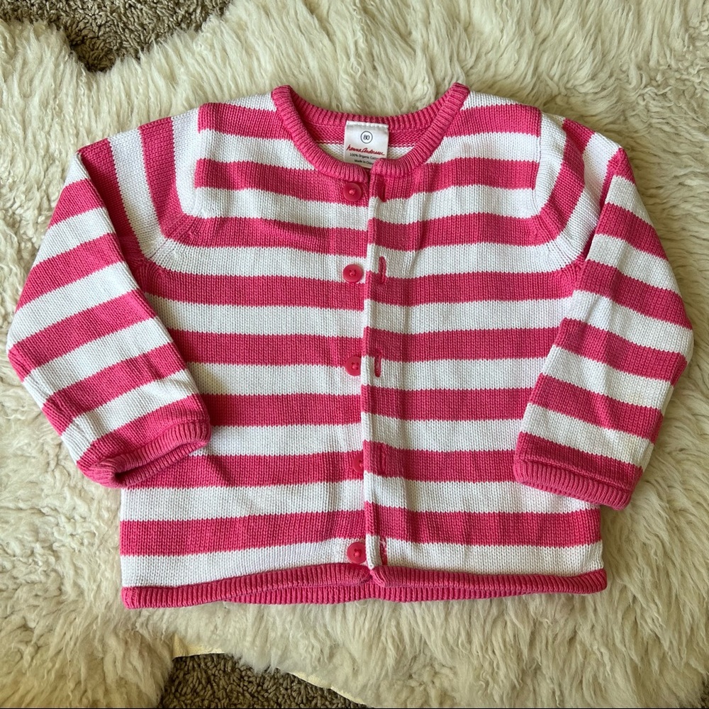 Hanna Andersson Organic Cardigan | Sz 2 (80) | Pink Striped Button-Down